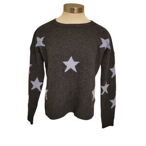 The Cashmere Project Stars Print Crew Pullover Sweater Charcoal Womens Size S